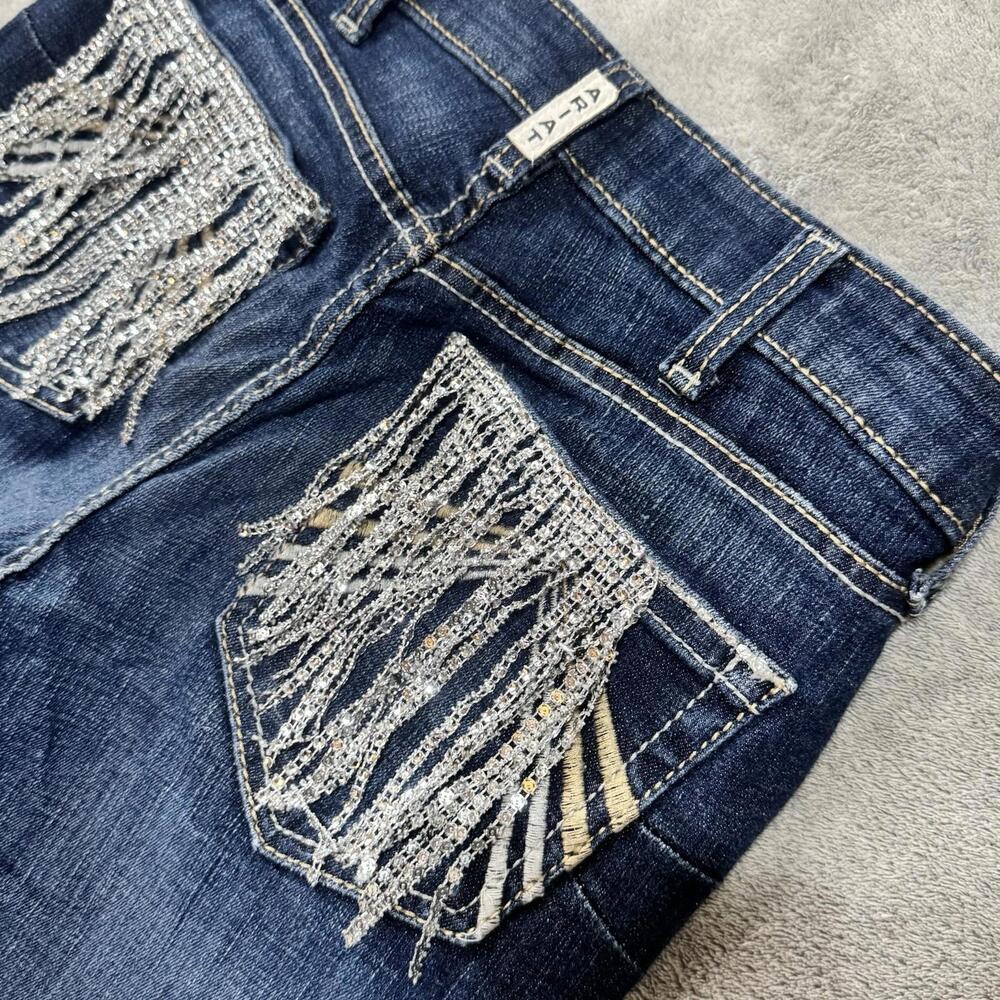 Ariat Jeans Womens 28L Blue High Rise Flare Tassel Boot Real Western Bling Rare